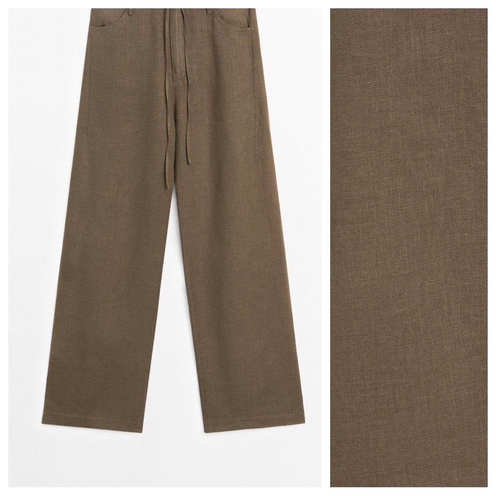 Nwt. Massimo Dutti Khaki 100% Linen Mid-Rise Trousers With Pockets. Size 2. — image 4 of 8